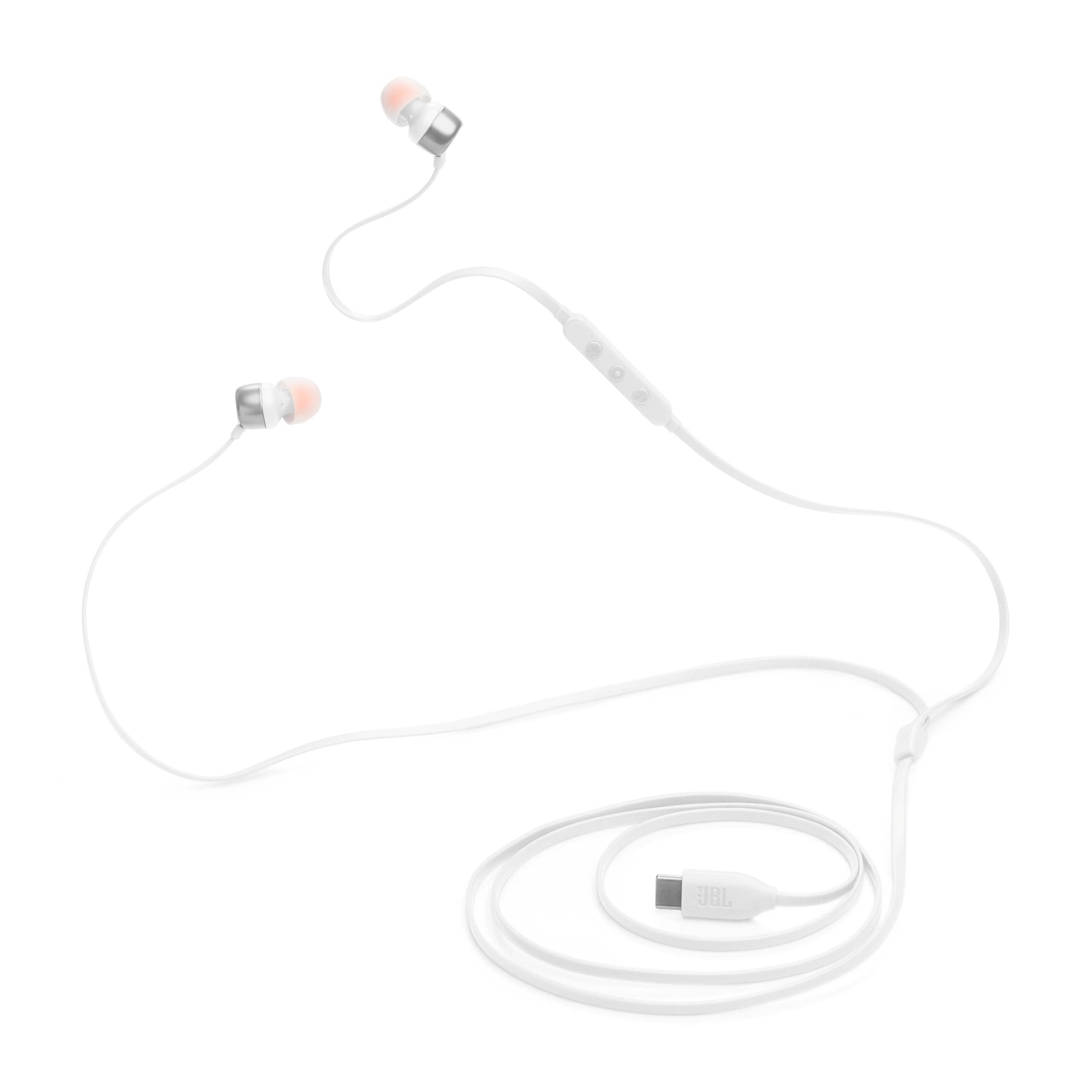 JBL Tune 310 C Auricolari In-Ear ad Alta Risoluzione Audio, con Cavo Piatto Antigroviglio, Comando a 3 Tasti Bassi Profondi, JBL Pure Bass, Bianco