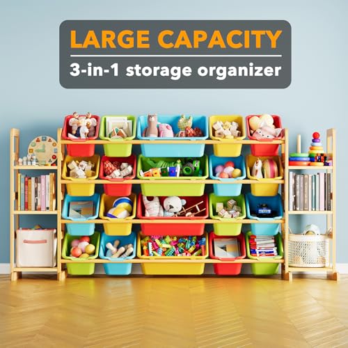Image of SpaceAid Toy Storage Organizer with 6 Shelves and 20 Bins, Toy Organizers Storage Bookshelf, Kids Bin Shelf Toys Box Bookcase for Bedroom Playroom Organization Room Decor, Multi-Colored