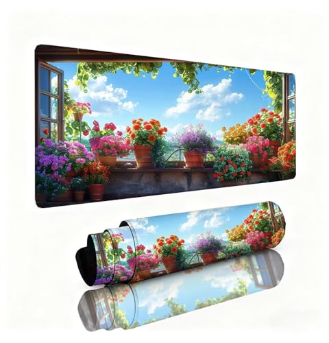 Blomkruka musmatta röd musmatta skrivbordsmatta 1600 x 800 x 3 mm, bordsmattor, mjuk slät yta och halkfri gummibas, förbättrad precision och hastighet, skrivbordstillbehör för män PC, bärbar dator