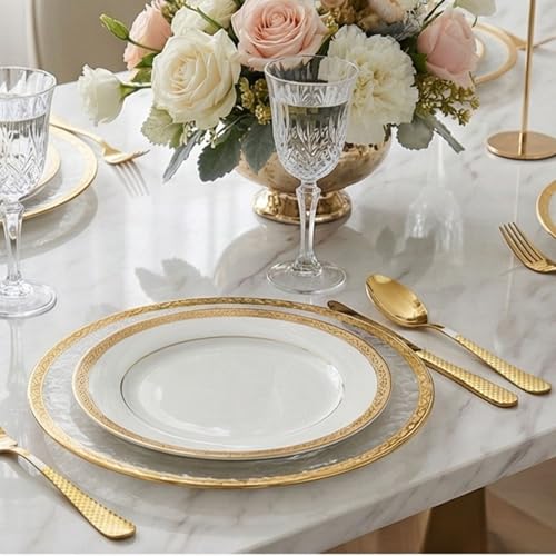 Image of Dinner Spoon Set of 5 ? 8.1 inch Aurum Gold Finish Tablespoons with Checks Printed Handle, Durable Stainless Steel & Dishwasher Safe Silverware for Home, Restaurant, and Gifting