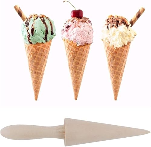 Vista 5 de Molde de cono de helado, rodillo de madera de cono de gofre, rodillo de pizzela, moldes de cuerno de crema de madera, decoración de pastelería