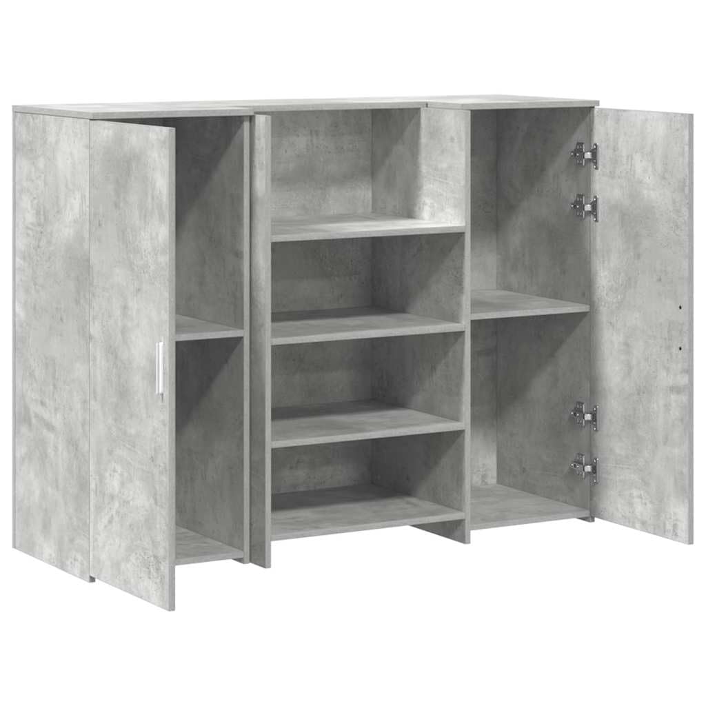 Mesita de recepción gris hormigón 135 x 50 x 103,5 cm de material de madera con mostrador integrado y espacio de almacenamiento, con armario para oficina, oficina en casa y recepción
