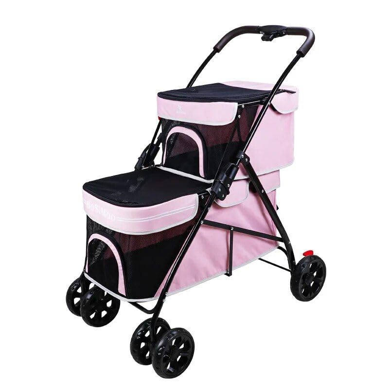 Deluxe Dual-Layer pet Stroller for Cats and Dogs Pink