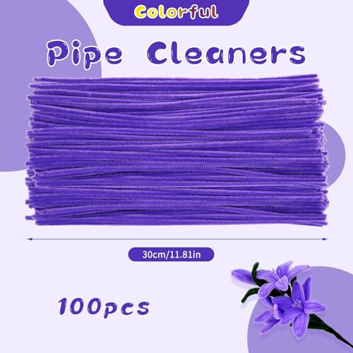 Image of Pipe Cleaners, 100Pcs Purple Pipe Cleaners Bulk for DIY Crafts | inchChenille Stems for Home Arts and Crafts, Limpia Pipas for DIY Festivals Bouquet Decor, Art Supplies for Flower Making inch