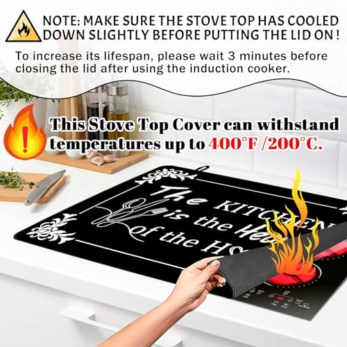 Image of Stove Top Cover for Electric Stove 28 inchx 20 inch, The Kitchen Is the Heart of the Home Heat Resistant Glass Top Stove Cover Protector, Glass Cooktop Covers, Kitchen Flat Electric Stove Top Covers