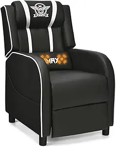 GYMAX Gaming Recliner, Massage Gaming Chair w/Adjustable Footrest, Remote Control & Side Pocket, Ergonomic Game Lounge Chair, Racing Style Single Theater Seat Game Sofa for Adults (White)