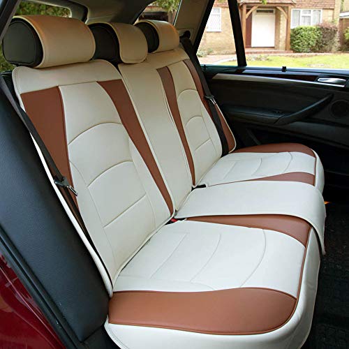 Image of FH Group Car Seat Cover for Back Seat Beige Brown Faux Leather - Universal Fit, Rear Seat Covers for Cars with Rear Split Bench, Car Seat Cushions, Car Interior Accessories for SUV, Sedan, Van