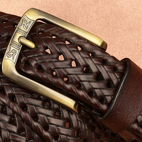 Men's Belts,Men's Fashion Vintage Perforated Casual Braid-Weave Belt with Classic Buckle,Brown,110CM/43.3''3