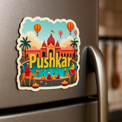 Image of Naxon Pushkar Town Theme Souvenir Wooden Refrigerator Stylish Fridge Magnet - Fridge Decoration Magnet for Kitchen & Home Decor | Perfect Souvenir Gift | Size 3x3 Inches | Pack of 1