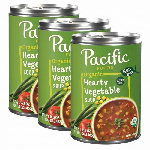 Pacific Foods Organic Hearty Vegetable Soup, Plant Based, 16.3 oz Can (Pack of 3)