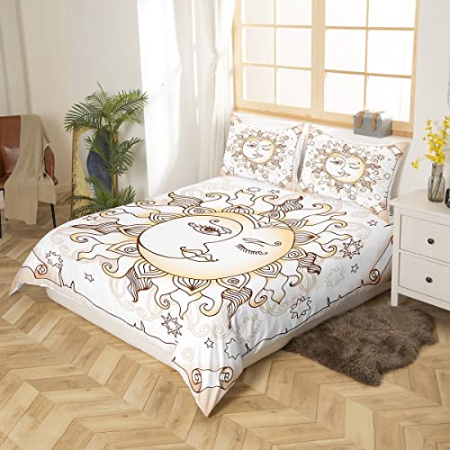 Feelyou Sun And Moon Bedding Set Queen Size Bohemian Duvet Cover Luxury Mandala Print Comforter Cover For Kids Girls Teen Adults Cute Celestial Bedroom Decor Boho Galaxy Stars Bedspread Cover 3 Pcs #TOP1