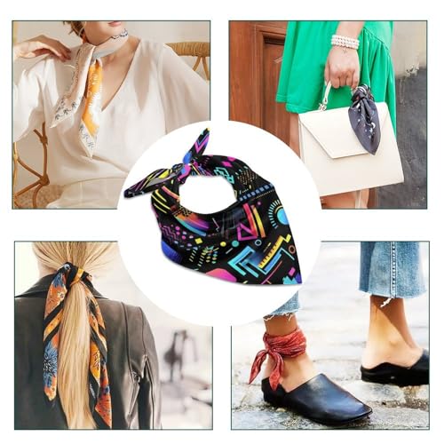 Colorful Geometric 90s Pattern Bandanas Face Mask Square Scarf Headwear Silk Head Scarves Lightweight Wrap Neck Scarf4