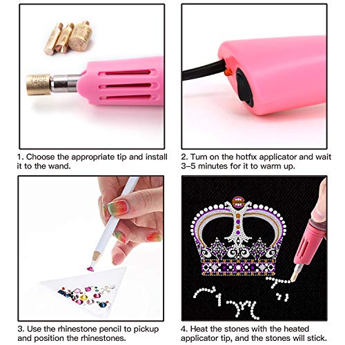 Hotfix Applicator, Diy Hot Fix Rhinestone Applicator Wand Setter Tool Kit With 7 Different Sizes Tips, Tweezers & Brush Cleaning Kit And 2 Pack Hot-Fix Crystal Rhinestones #TOP1