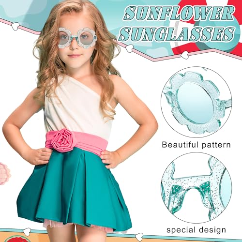 Image of Geyoga Kids Flower Sunglasses Colored Round Flower Glasses Cute Girls Baby Toddler Groovy Sunglasses for Outdoor Party Beach