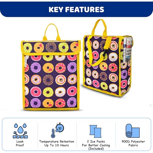 Image of Door Hanging, Insulated & Waterproof Storage for Milk Sachets, Bottles, Outdoor Gate Delivery Basket Box with Pocket for Notes and News Paper (Donut Print, Large(25X13X30 CM))