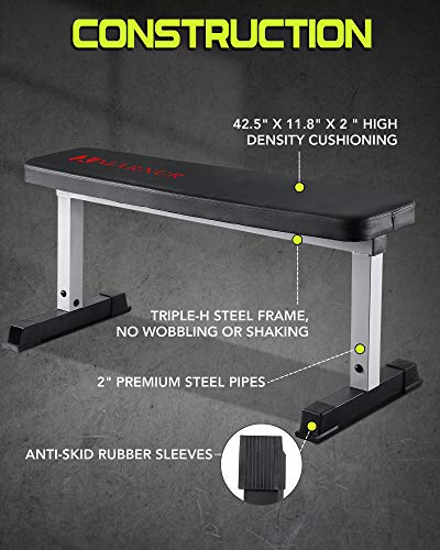 MARNUR Flat Weight Bench 600 LBS Capacity - 42 x 18.5 x 19” Fitness Utility Dumbbell Bench for Weight Training Exercise Home Gym
