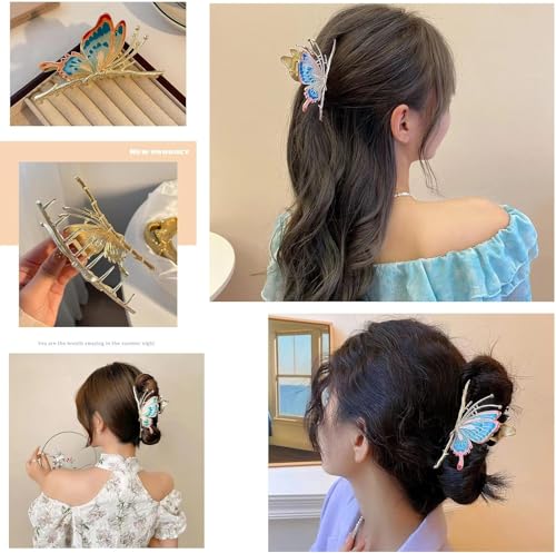 Image of Diversa Rhinestone Golden Claw Clip, Embellished Korean Clutcher, Non- Slip Metal Claw Clip for Girls, Fancy Clutcher for Women, Pack of 1 (BLUE BUTTERFLY)
