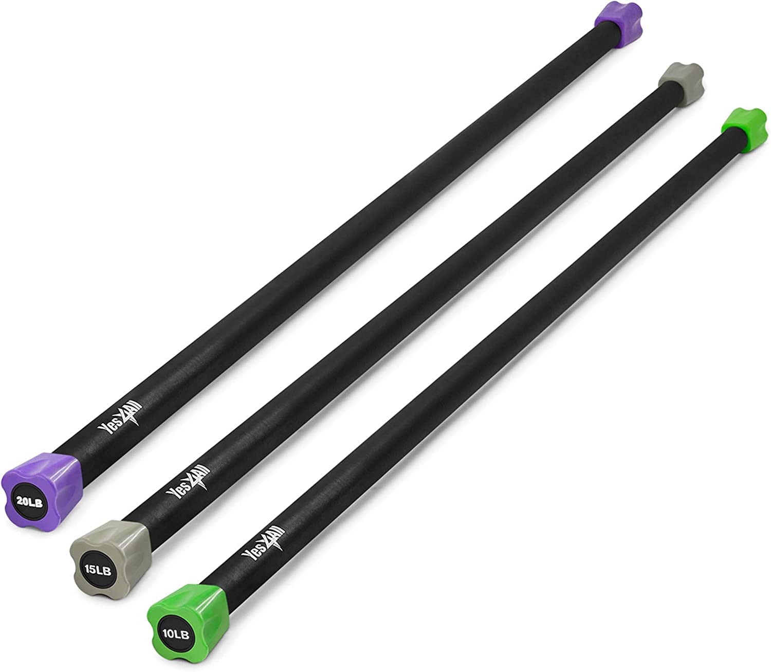 Yes4All Total Body Weighted Workout Bar 2-13 kg, Barbell for lifting for Aerobic, Yoga, Pilates and Exercise Strength Training in Home & Gym, Weighted bar Racks, Single/Combo