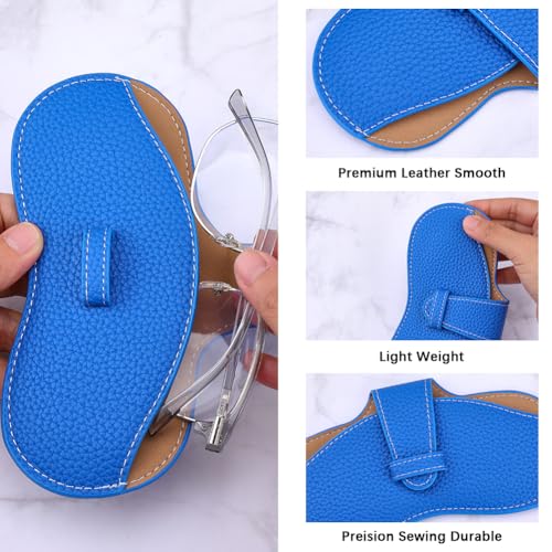 Image of CREATCABIN Leather Sunglasses Case Slim Glasses Case Bag Soft Portable Eyeglasses Holder Pouch Cover Travel Lightweight with Cleaning Cloth Gift for Women Men Holiday Vacation 6.9x3.4 Inch Dark Blue