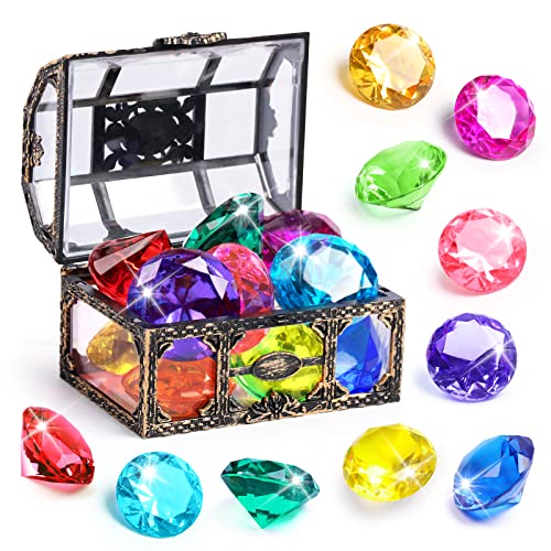 Premium Floating Mat Diving Gem Pool Toy 10PCS DISHIO Big Colorful Diamond Diving Toy with Treasure Box Chest Pirate Pool...