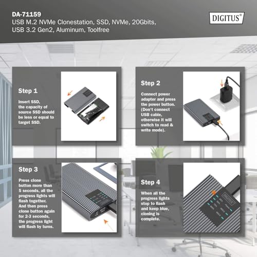 Estación de clonación M.2 Digitus USB 3.2 Gen2x2 Type-C 8TB miniatura 5