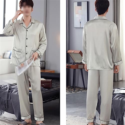 Pajamas for Men Spring and Long Sleeve Silk Ice Loungewear Thin Faux Suit4