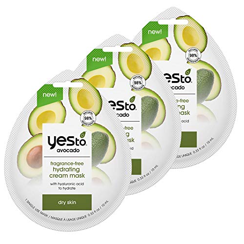 Yes To Avocado Fragrance-Free Hydrating Cream Mask, Pore Purging Formula To Hydrate Dry Skin & Plump Skin, Locks In Moisture, With Antioxidants & Hyaluronic Acid, Natural, Vegan & Cruelty Free, 3-Pack