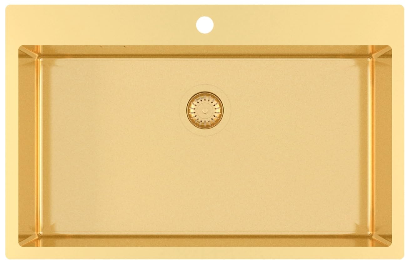 Gurari Edelstahlspüle TERRA100M + Küchenarmatur 5523, Einbau Spüle 790 x 505 mm, Gold, Rechteckiger
