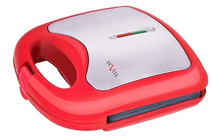 LA'FORTE LAVITE Sandwich Maker Non-Stick Coated Plates, Cool Touch Handle 750 W, Red (Free E-Book to Download)