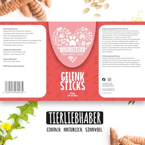 TIERLIEBHABER – Gelenk Sticks 350 g Grünlippmuschel Hund & Teufelskralle Hund – Unterstützt Bewegungsapparat & Gelenke – Kollagen, MSM & natürliche Nährstoffe – Gelenkfit Ergänzung – Dog Snacks