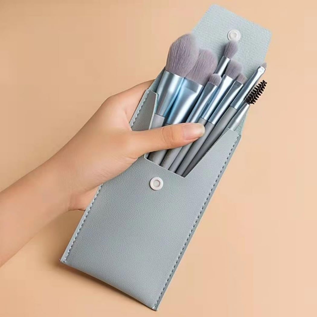 Juego de 8 brochas de maquillaje de albaricoque con estuche para mujer, mini kit de brochas de maquillaje multiusos de cerdas suaves — view 3