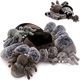 MorisMos 4Pcs Large Spider Plush, 16inch Mommy Spider Stuffed Animals with 3 Babies, Realistic Plush Toys, Soft Cuddly for Kids Boys Girls