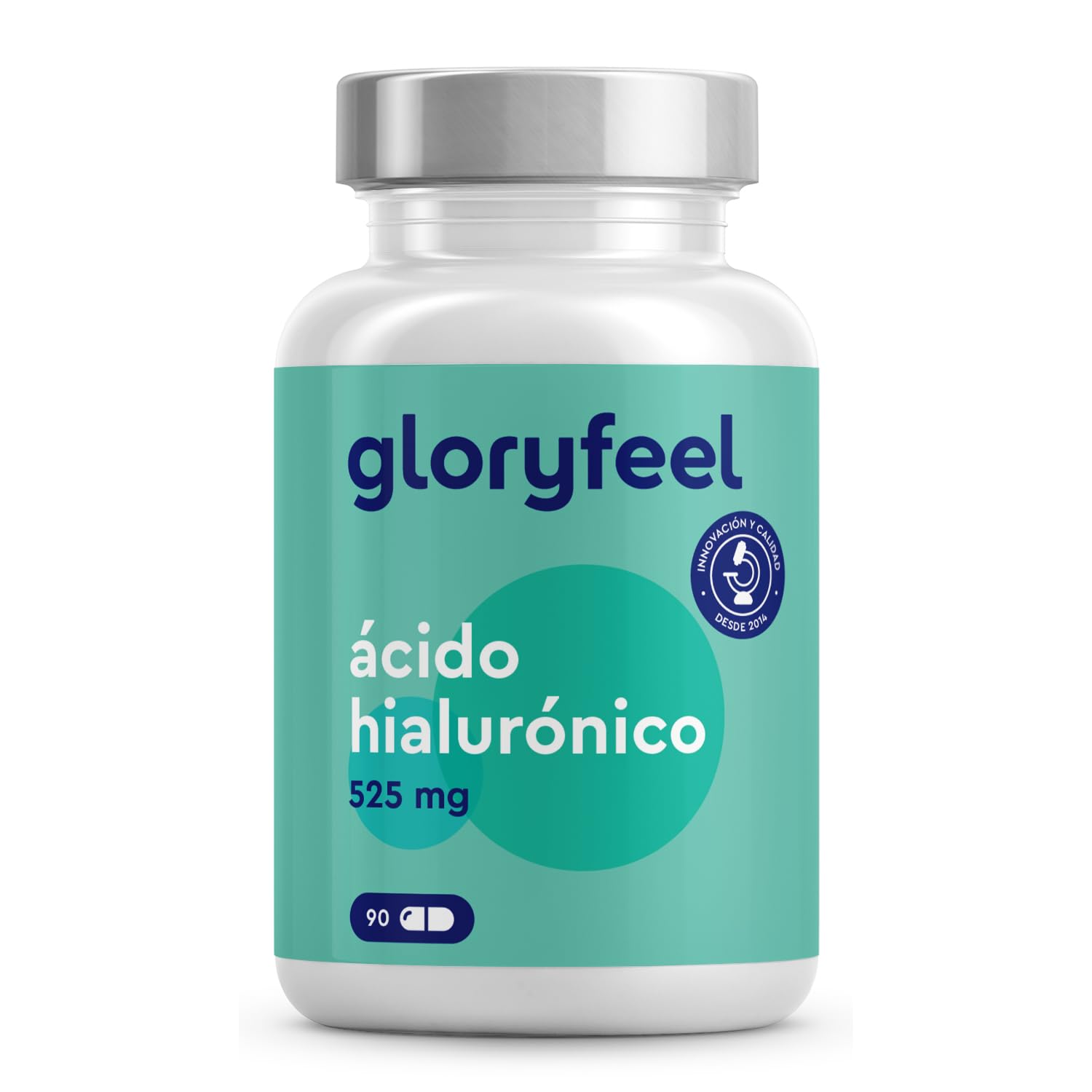 Ácido Hialurónico en cápsulas - 525mg de Acido hialuronico puro altamente concentrado - 90 Cápsulas veganas - 500-700 kDa - Probado en laboratorios - Sin aditivo