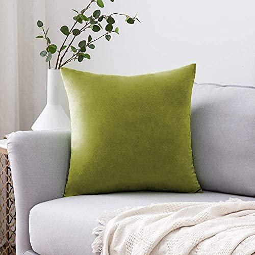 Image of Khooti Velvet Cushion Cover Pack of 1-8 inch x 8 inch / 20 x 20 cm - Olive - Soft Pillow Covers Cushion Case for Sofa Bedroom Livingroom Chair Car, Cushion Cover