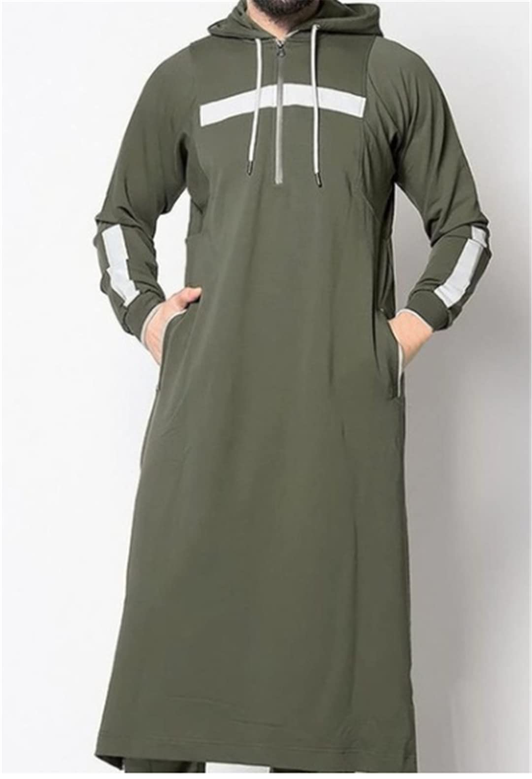 Medio Oriente Uomo Musulmano Con Cappuccio Thobe Jubba Casual Manica Lunga Turco Arabia Saudita Felpa In Cotone Islamico Kaftan Robes Bianco XXL