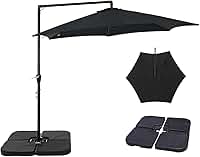 Kit Ombrelone Lateral Suspenso 3m Veneza Com Manivela + Base 60L Quadrada - Belfix - Preto