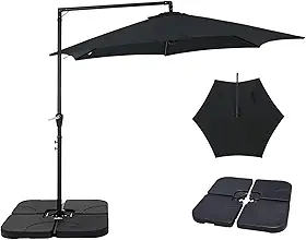 Kit Ombrelone Lateral Suspenso 3m Veneza Com Manivela + Base 60L Quadrada - Belfix - Preto