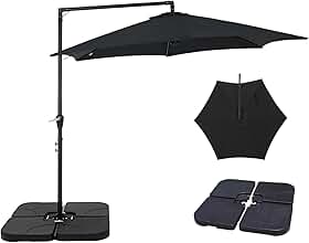 Kit Ombrelone Lateral Suspenso 3m Veneza Com Manivela + Base 60L Quadrada - Belfix - Preto