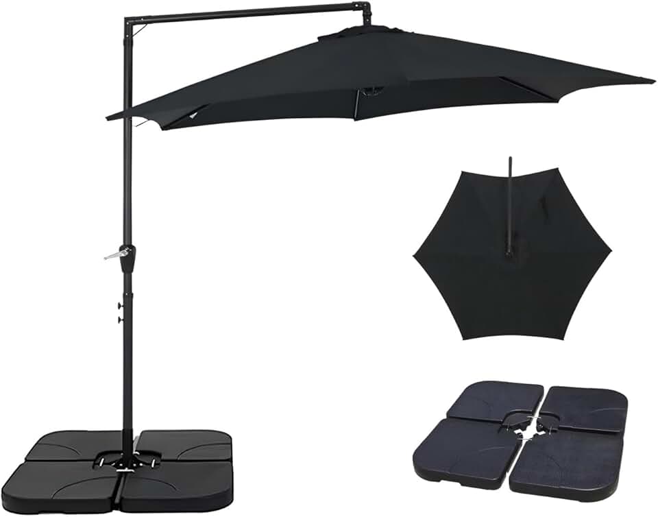 Kit Ombrelone Lateral Suspenso 3m Veneza Com Manivela + Base 60L Quadrada - Belfix - Preto