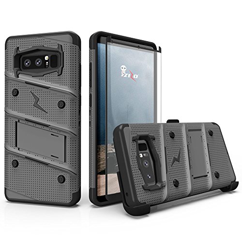 ZIZO Bolt Series for Samsung Galaxy Note 8 Case Military Grade Drop Tested with Tempered Glass Screen Protector Holster Metal Gray Black - Thumbnail 2