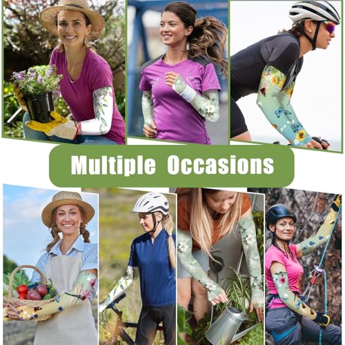 Image of Bebila Gardening Sleeves for Women Farm UV Sun Protection Anti-Scratch Cooling Sleeves with Thumb Hole Arms Cover Outdoors
