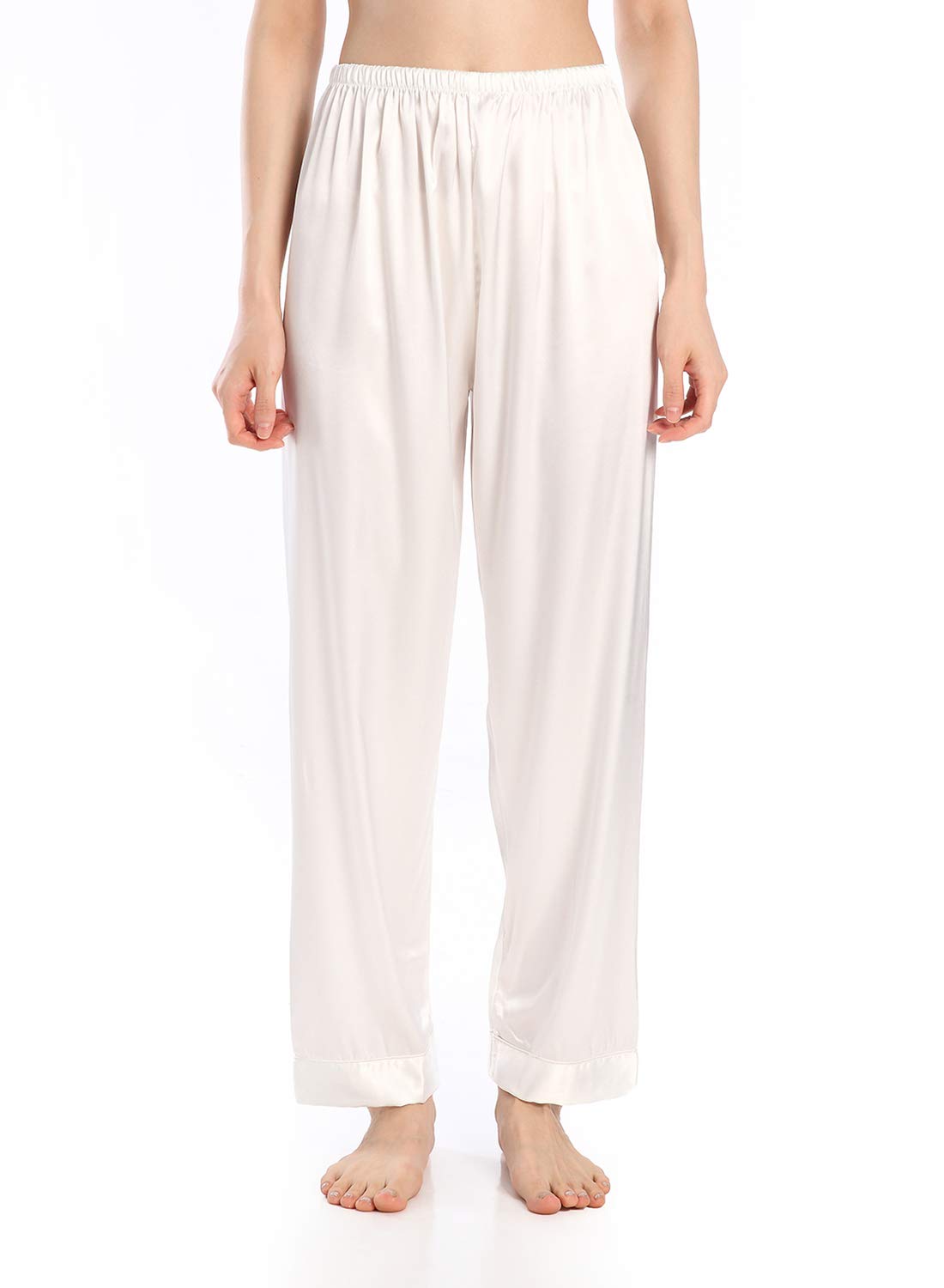 Wantschun Women's White Satin Silk Sleepwear Pyjama Pants Nightwear Loungewear Pajamas Bottom Trousers Lounge Pants Uk Size L