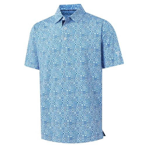 Image of M MAELREG Mens Golf Shirt Short Sleeve Dry Fit Print Moisture Wicking Performance Patterns Collared Polo Shirt