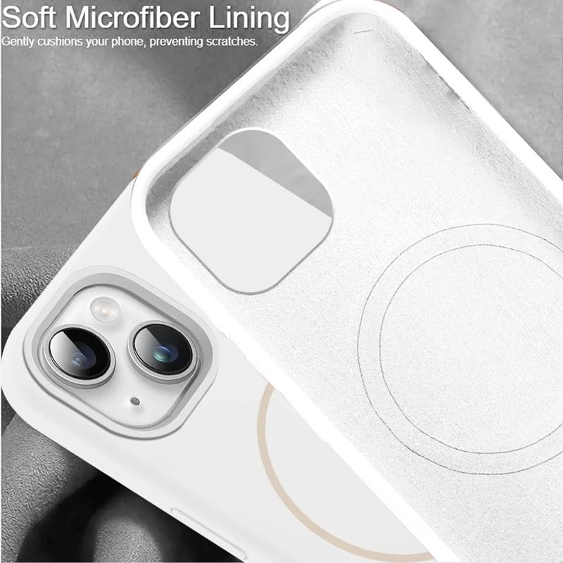 Image of LuxuryKase Silicone Magnetic Case for iPhone 15 Plus | Soft Microfiber Lining | MagSafe Support | Shockproof Protective Cover | Precise Cutouts | Slim Fit Design - White