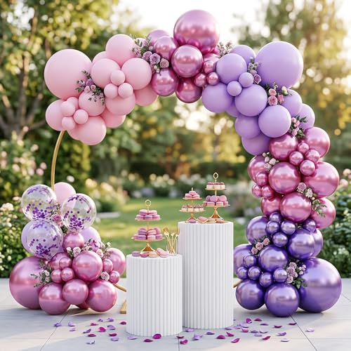 Image of RUBFAC Pink Purple Balloon Garland Arch Kit 129pcs Different Sizes Pack of 18 12 10 5 Inch, Latex Metallic Confetti Lavender Purple Pastel Pink Balloon Garland Arch Kit for Birthday Wedding