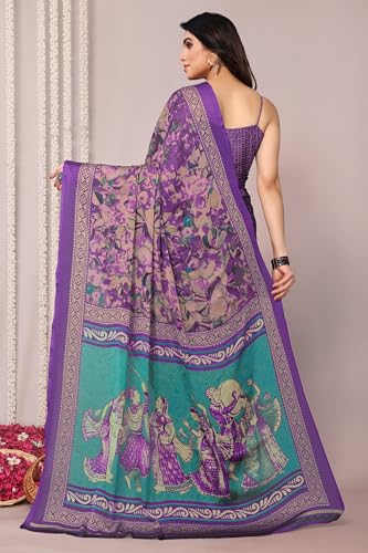 Image of MIRCHI FASHION Women Saree Ethnic Motif Print Chiffon | Breathable Lightweight Plain Weave Sari for Office and Daily Use (Available in 20 Designs)