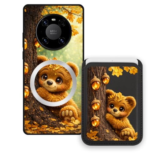 Sunrive Funda Cartera para Huawei Mate 40 Pro con Tarjetero Magnético Desmontable, Estuche Porta Tarjetas con Soporte para Video, Funda Protectora Antigolpes con Cartera y Tarjetass – Oso