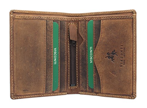 VISCONTI Hunter 705 RFID Men's Distressed Leather Compact Slim Bifold Card Holder Wallet (Oil Tan)