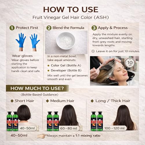 Image of Fruit Vinegar Gel Hair Colour - Natural Brown | Ammonia Free | 10 Minute Hair Color | 100% Grey Coverage | Salon Professional Use (500 ml x 2)