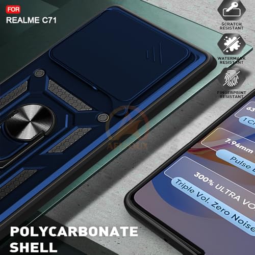 Image of Armor Bumper Back Cover Case for Realme C71 Rotating Camera Cover, Ring Holder & Kickstand | Heavy Duty & 360 Degree Protection Realme C71 Back Cover (Blue)